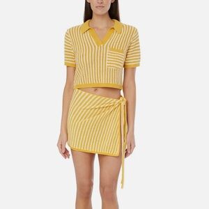 ONIA Linen Knit crop polo top & Mini Sarong in white/yellow, s